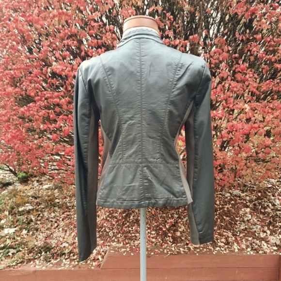 Kenneth Cole Faux Leather Moto Jacket Stretch Green NEW - Picture 10 of 12